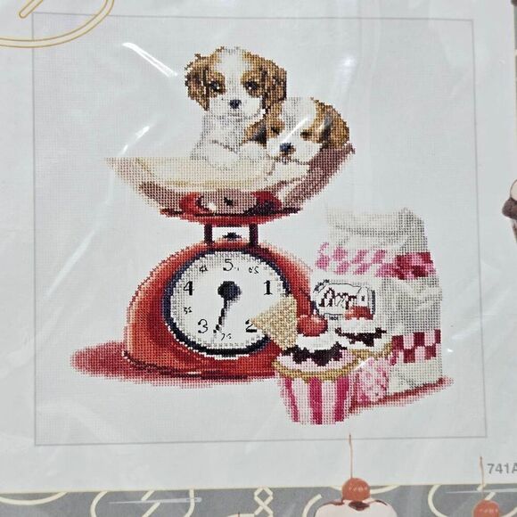 THEA GOUVERNEUR BV CROSS STITCH KIT 741A CUPCAKE PUPPY DOG 12.2" X 11.8" NEW - Picture 3 of 5